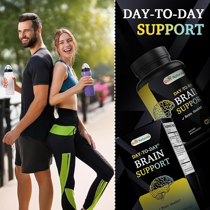 Best Naturals Day-to-Day Brain Support Supplement with Ginkgo Biloba, DMAE, Bacopa, Green Coffee, Phosphotidyl Serene, Alpha GPC, Huperzine A, Folate, B6, & B12 90 Veg Capsules