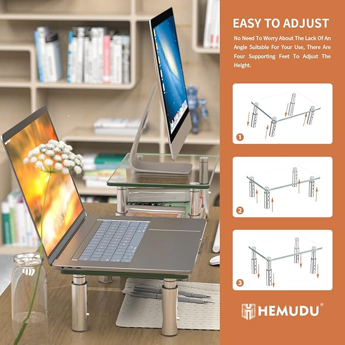 Hemudu 2 Pack Monitor Stand Riser, 3 Height Adjustable Laptop Stand Riser, Monitor Stand Riser for PC, Computer, Laptop Clear HD06T-201