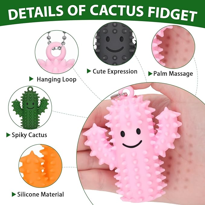 4 PCS Spiky Ouchies Fidget Toys for Adults Silicone Sensory Pain Stim Fidget Cactus for Anxiety Autism Work Stress Relief (Green&Pink&Gray&Orange, 4PCS)