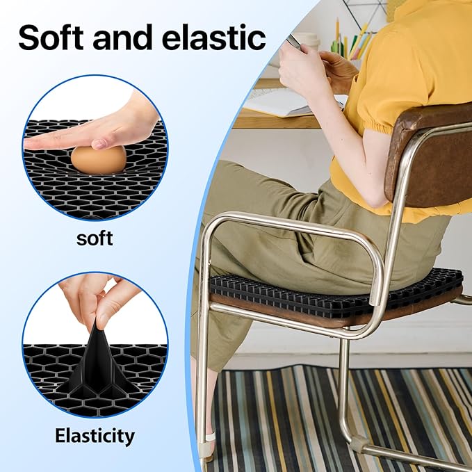 Gel Seat Cushion, Cooling (Super Large & Thick), Breathable Honeycomb Design Absorbs Pressure Points, Gel Cushion for Office Chair, Home Car seat Cushion for Wheelchair