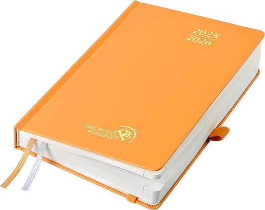 POPRUN 2025-2026 Daily Planner One Page Per Day (Medium - 5.75'' x 8.5'') - Academic Calendar (July 2025 - June 2026), 2025 Day Appointment Book with Monthly Tabs, Hardcover - Orange