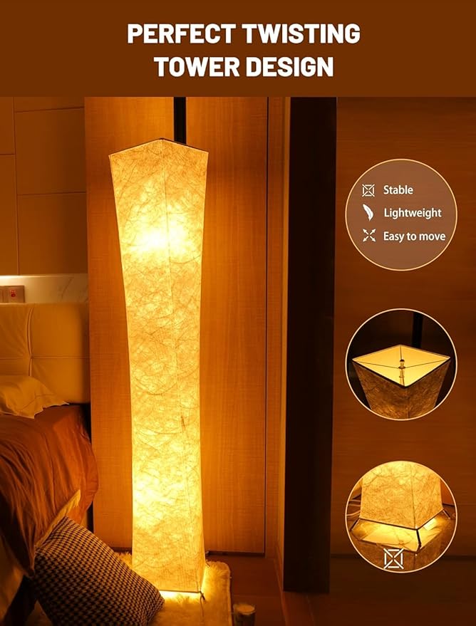 LEONC Floor Lamp with Remote, Tuya Smart 9W×2 Bulbs Included, 65" Smart Modern Floor Lamp with Alexa, Music Sync and 16 Million DIY Colors, RGB Color Changing Standing Lamp for Bedroom Living Room