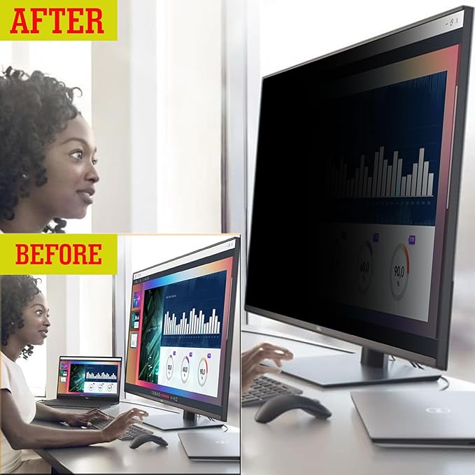 24 Inches Magnetic Computer Privacy Screen Filter | Privacy Shield | Anti Glare & Blue Light Filter | Eye Protection | Snap On | Widescreen 16:9 Edge-To-Edge Monitor Protector