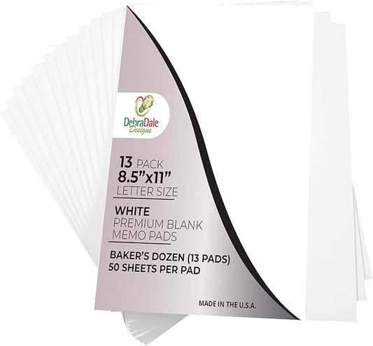 MADE IN USA – Debra Dale Designs Memo Note Pads – 8.5"x11" White Bond – 13 Pads, 50 Sheets Each – Office Desk Supplies