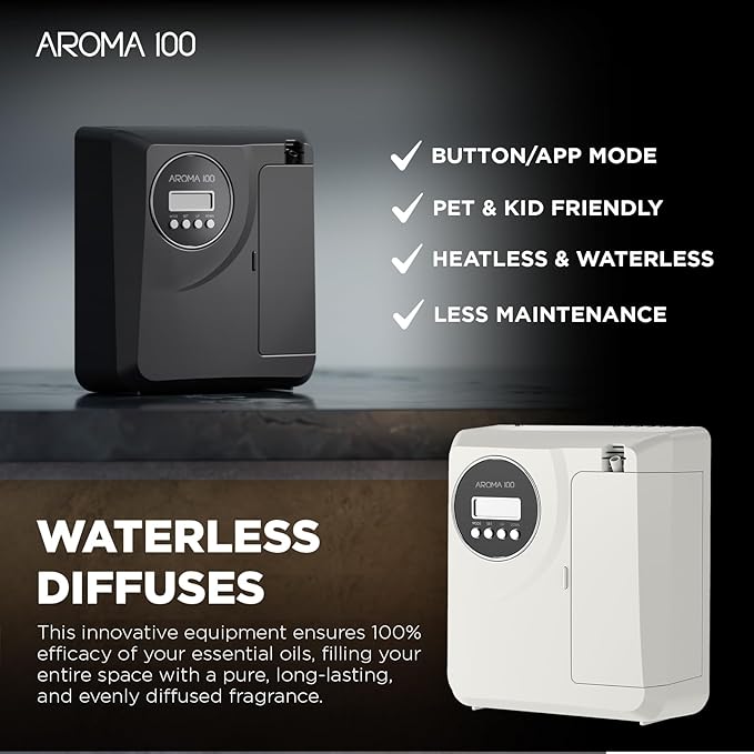 Waterless Diffuser Include Essential Oil, APP Control, Hotel Scent Diffuser Kit for Home Cover 2000sq.ft, Nebulizer Nano Cold Air Freshener Smart Aromatherapy Diffusers for Large Room, Office - White