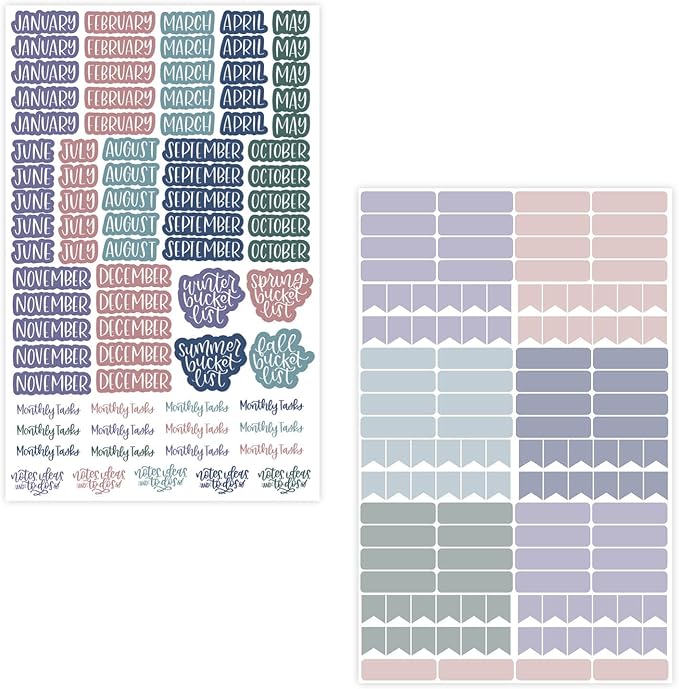 bloom daily planners Calendar Essentials Planner Stickers - Color Coordinating Monthly Headings, Dates, Icons, Etc. - 8 Sheets, 1629 Stickers Per Pack! - Jewel Tones