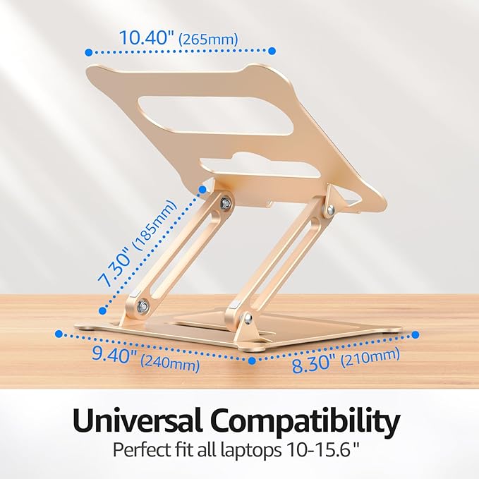Urmust Laptop Notebook Stand Holder Adjustable Ultrabook Stand Riser Portable Compatible with MacBook Air Pro HP Dell XPS Lenovo All laptops 10-15.6"(Light Gold)