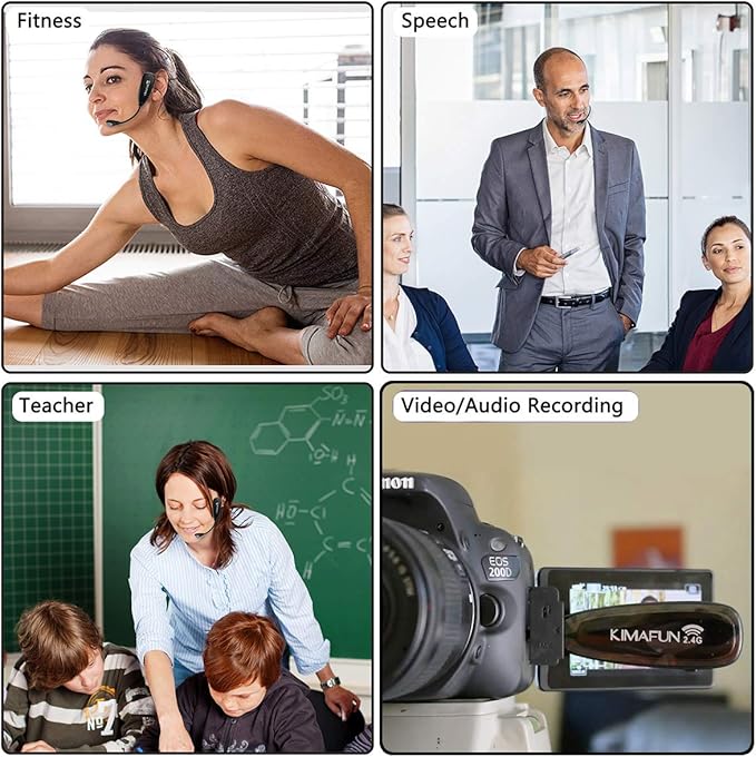 KIMAFUN Headset Wireless Microphone System, No Need Bluetooth, Waterproof Head Mic for Fitness Instructor, Teaching Online, Yoga Classroom, Spinning Coach, Speaker, iPhone, Android Phone, G100-1