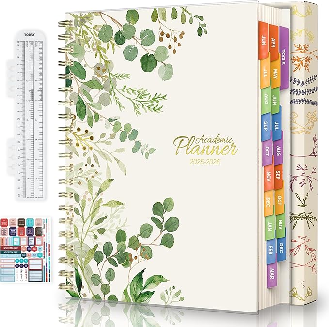 Jun 2025-Dec 2026 Academic Monthly Weekly Daily Planner for School, 19 Months Calendar 25-26 Planning Book with Colorful Tabs, 8.5" x 11" Mid Year College Organizer for Student Teacher (Greenery)