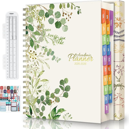 Jun 2025-Dec 2026 Academic Monthly Weekly Daily Planner for School, 19 Months Calendar 25-26 Planning Book with Colorful Tabs, 8.5" x 11" Mid Year College Organizer for Student Teacher (Greenery)