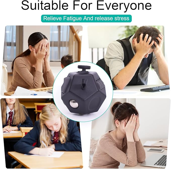 Mini Fidget Toys, Cool Black 12 Sided Fidgets Toy Cubes for Kids Adults with Anxiety ADHD Autism and Relief Stress (Pure Black)