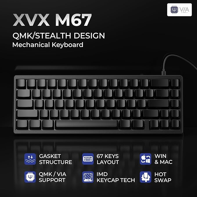 HITIME x XVX M67 60% Keyboard USB Wired Gaming Keyboard with Phantom Keycaps, QMK/VIA Support, Hot-Swappable, Creamy Pre-lubed ICE Switches, RGB Backlit, Gasket Structure, Topographic Theme