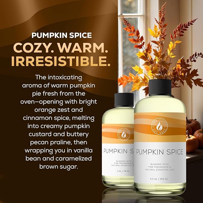 Aroma Country Pumpkin Spice Diffuser Oil - Luxury Essential Oils for Diffuser Refill & Air Freshener Room Spray, Long-Lasting, Natural Home Fragrance for Diffusers & Machines (4 Fl Oz)