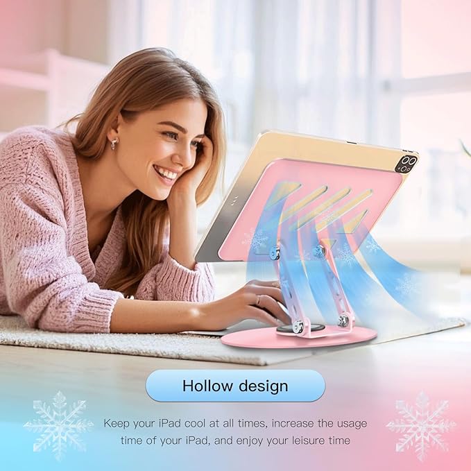 Pink 360° Rotating Portable Tablet Stand|Adjustable Dual Rotary Shaft,Foldable | Compatible with iPads & 4-13.3" Tablets - Perfect for Work,Office,Travel,Home,Painting