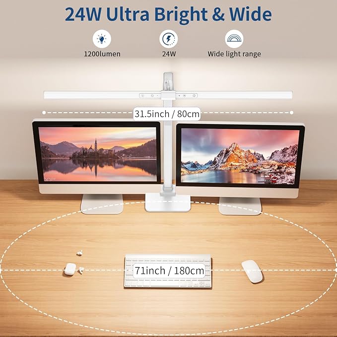 KableRika Desk Lamp, 24W 1200lumen Brightest LED Desk Lamp for Home Office, 31.5" Wide Dimmable Architect Task Lamp with Base,Eye Protection Tall Desk Light for Workbench Office Lighting Computer