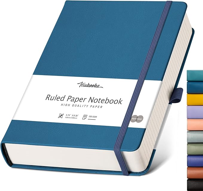 HIUKOOKA College Ruled Journal Notebook,320 Pages A5 Hardcover Large Journal,Thick Paper,Leather Journal for Writing Office School Business,5.75''x8.38''-Navyblue