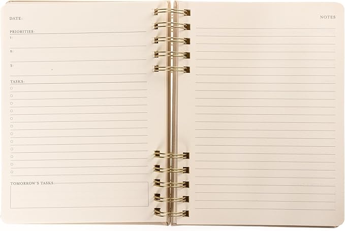 Daily Task Journal by Graphique Luxe Collection, Fabric-Wrapped Hardcover Spiral Notebook for Planning & Writing, Priority List Planner with Magnetic Bookmarks & Gold Foil Embossing,192 Pages, 6” x 8”, Taupe