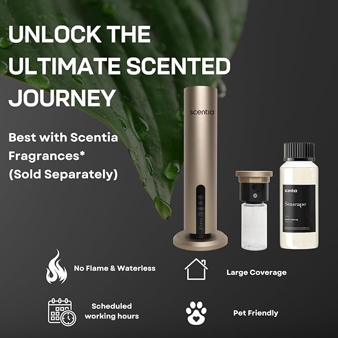 Max Diffuser for Home – Waterless Scent Diffuser with Wireless Control & Programmable Settings | Covers 1500 Sq Ft | Cold-Air Technology | Gold | Hotel Oils Included