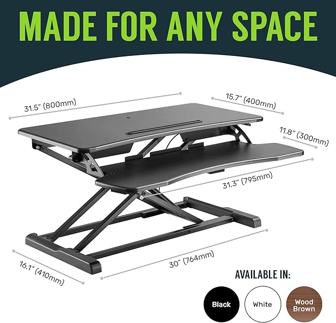 TechOrbits Standing Desk Converter - 32 Inch Adjustable Sit to Stand Up Desk Workstation, MDF Wood, Ergonomic Riser with Keyboard Tray, Desktop Riser for Home Office Computer Laptop, White 32"