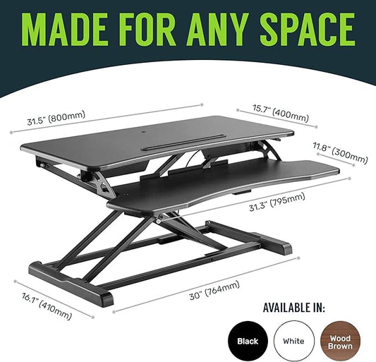 TechOrbits Standing Desk Converter - 32 Inch Adjustable Sit to Stand Up Desk Workstation, MDF Wood, Ergonomic Riser with Keyboard Tray, Desktop Riser for Home Office Computer Laptop, White 32"