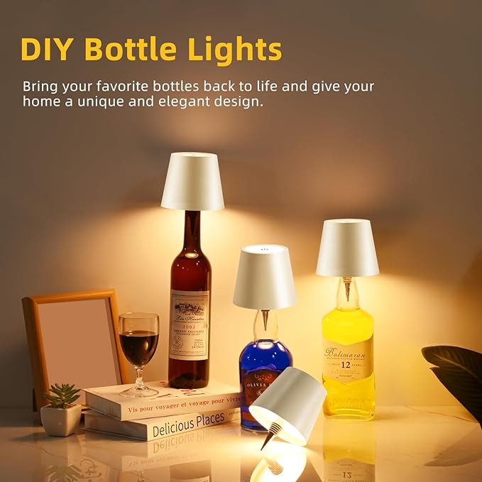 realmoon Wine Bottle Light Wireless Wine Bottle Light - Stylish 3 Color Dimmable LED Wine Bottle Light - Perfect for Dining Room, Bedroom and Bar Atmosphere(Milky Coffee)