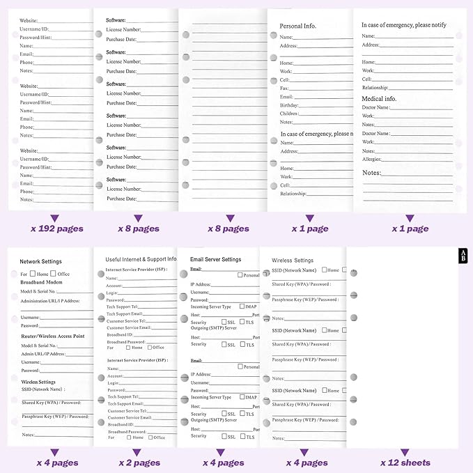 Refillable Password Book with Alphabetical Tabs & Lock, 7.5x5.5in, Hardcover Password Keeper Book of Internet Website, Password Notebook & Organizer for Home Office, w/Pockets, Purple