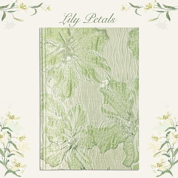 Flower Notebook, Hardcover, Lay Flat, A5, 6x8, Wide Ruled Pages, Writing Journal for Women, Pretty Notebook, Recipe Journal, Garden Journal, Gratitude Journal, Lily Gifts, Green