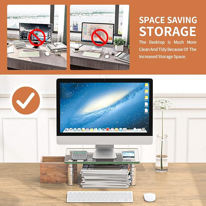 Hemudu Monitor Stand Riser, 3 Height Adjustable Laptop Stand Riser, Monitor Stand Riser for PC, Computer, Laptop Clear