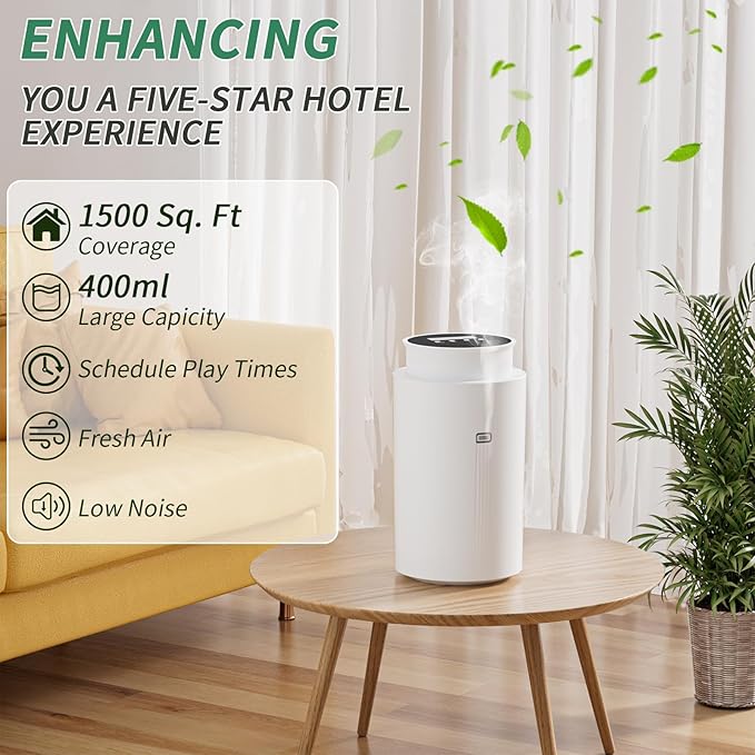 Scent Air Machine for Home, 1500 Sq. Ft Coverage Hotel Collection Diffuser with Smart Cold Air Tech, Whole House Fragrance, Bluetooth Waterless Oil Diffuser for Large Room, Hotel, Spa, Office