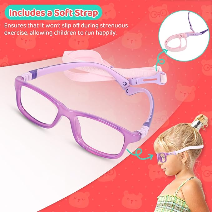 BiBiBear Toddler/Kids/Teens Glasses - Unbreakable TR90 Frame, 180° Flexible, Lightweight & Safe Glasses for Kids Age 2-15