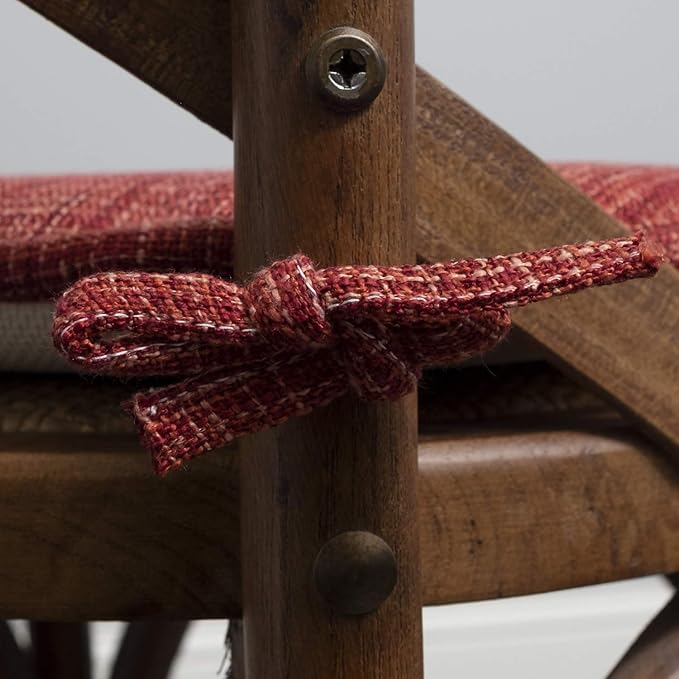 Sweet Home Collection Chair Cushion Memory Foam Pads with Ties Honeycomb Pattern Slip Non Skid Rubber Back Rounded Square 16" x 16" Seat Cover, 6 Pack, Aria Burgundy