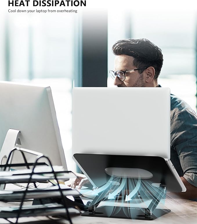 BoYata Laptop Stand, Laptop Holder, Multi-Angle Stand with Heat-Vent, Adjustable Notebook Stand for Laptop up to 17 inches, Compatible for MacBook Pro/Air, Surface Laptop, and so on (Black)