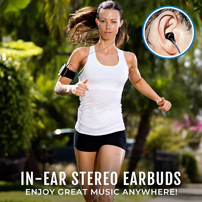 H2O Audio Surge+ 100% Waterproof Headphones - Noise Canceling, Sweatproof, IPX8 Swim Earbuds with Bass Boost, Multiple Earplug Sets, for Swimming, Running & Underwater Activities - Black/Blue