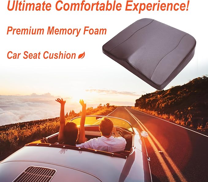 Car Seat Cushion, Comfort Memory Foam Car Cushions for Driving - Sciatica & Lower Back Pain Relief, Driver Seat Pillow for Auto, Office Chair, Wheelchair - Classic Brown