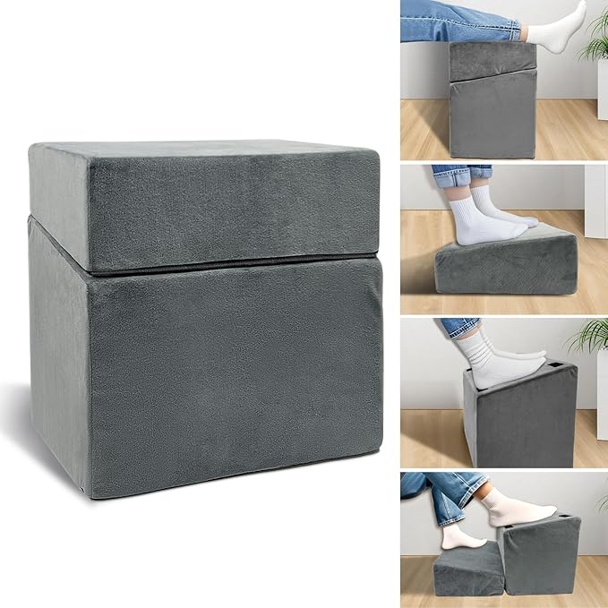 Adjustable Foot Rest Under Desk with 3 Adjustable Heights & High-Density Foam – Ergonomic Footrest for Office, Home, Travel & Airplane, Removable Washable Cover for Back Pain Relief & Posture Support