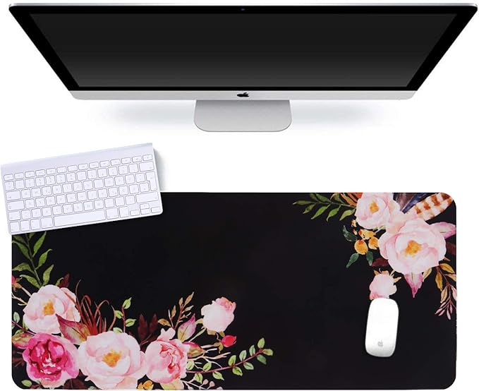 iCasso Extended Gaming Mouse Pad (35.4x15.7 in), Large Non-Slip Rubber Base Mousepad with Stitched Edges, Waterproof Keyboard Mouse Mat Desk Pad for Work, Game, Office, Home -Flower