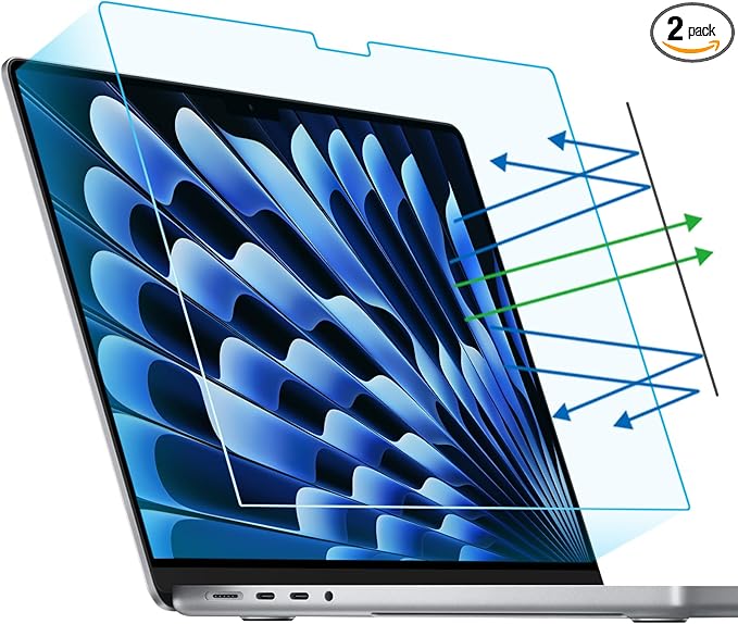 F FORITO 2-Pack Anti Blue Light Matte Screen Protector Compatible with MacBook Air 15.3 inch (2023-2025, M2, M3, M4), Eye Protection Blue Light Blocking Anti Glare Computer Screen Cover
