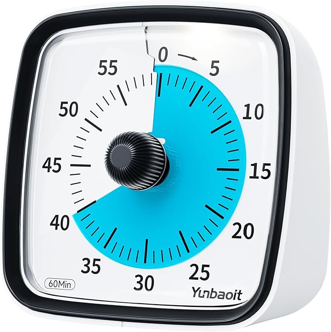 Yunbaoit Visual Timer with Night Light, 60-Minute Countdown Timer for Kids and Adults, Silent Classroom Timer, Time Management Tool for Home, School, or Work (Dark Black)