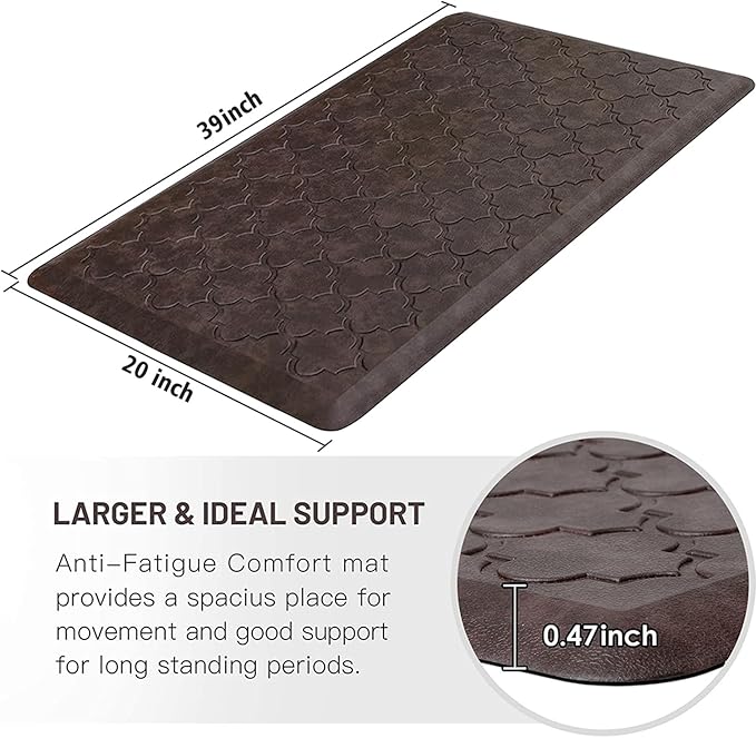 WISELIFE Kitchen Mat Cushioned Anti Fatigue Floor Mat,20"x39", Thick Non Slip Waterproof Kitchen Rugs and Mats,Heavy Duty Foam Standing Mat for Kitchen,Floor,Home,Desk,Sink, Brown