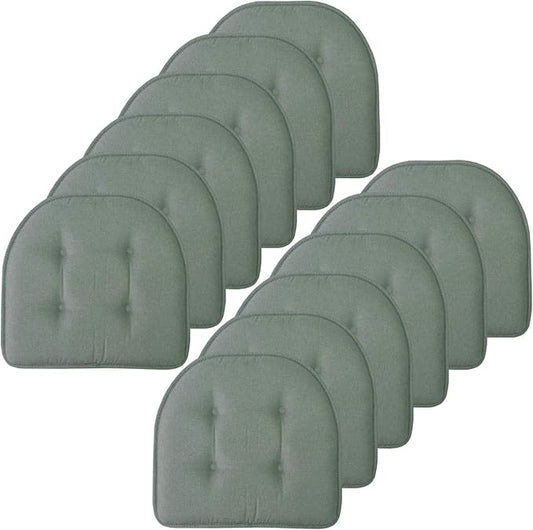 Sweet Home Collection Chair Cushion Memory Foam Pads Tufted Slip Non Skid Rubber Back U-Shaped 17" x 16" Seat Cover, 12 Count (Pack of 1), Scuba Green