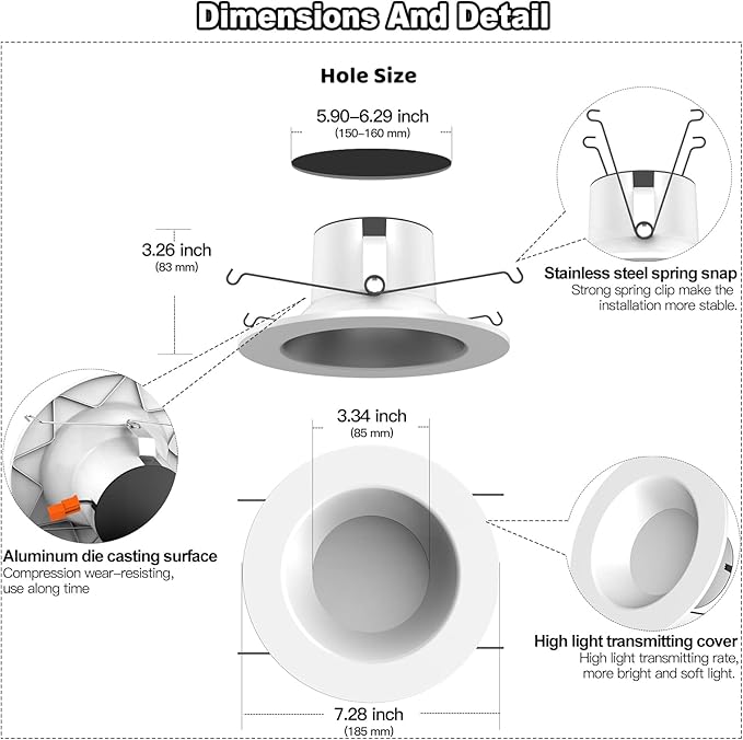 Smart Recessed Light 6 Inch, APP Control, Dimmable, RGBCW, Cool to Warm White, 2700K~6500K, CRI80+, Color Changing Retrofit LED Can Light, Bluetooth Mesh Smart Home Lighting, 6Pack