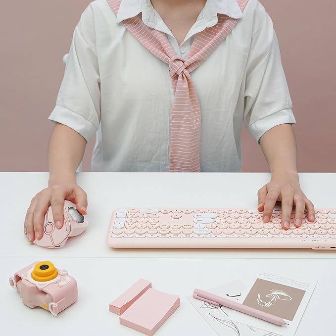 seenda Wireless Trackball Mouse, Bluetooth Ergonomic Rollerball Mouse, Rechargeable Multi Devices USB/Bluetooth Connection Thumb Control Compatible for Mac/Android/Windows Computers, Rose Pink