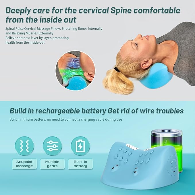 Neck Massager,Electric Neck and Shoulder Relaxer with Heat,3 Modes,Pillows for Pain Relief and Muscle Relax,26° Angle Cervical Traction Device for Back,Deep Tissue