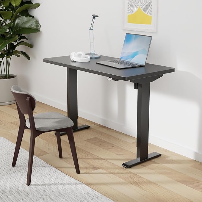 SANODESK Electric Standing Desk 48 x 24 Inches Whole-Piece Desktop Height Adjustable Stand Up Desk w/6-Button Controller Ergonomic Computer Desk for Home Office, Black Frame + Black Tabletop