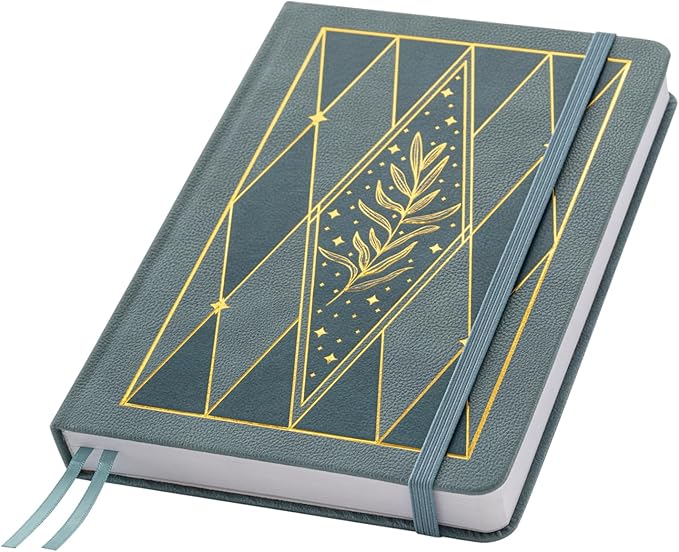 Dot Grid Journal with 160GSM Thick Paper, 192 Pages, A5 Dotted Notebook for Work, School, Travel | 180° Lay Flat, Foil Stamped Cover, Elastic Band, 2 Bookmarks & Inner Pocket,Dark Green
