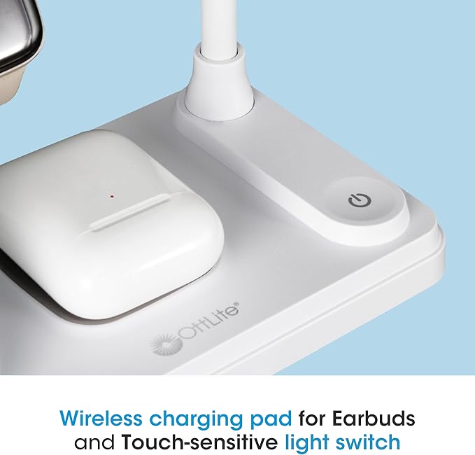 Ottlite LED Desk Lamp with Multi-Device Charging Station, White