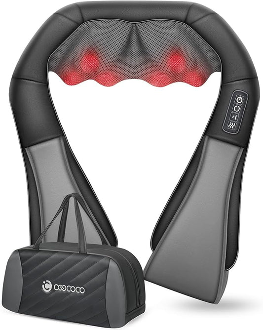 CooCoCo Shiatsu Neck Massager -4D Kneading Back Massager with Heat, Birthday Day Gifts for Dad/Women/Men, Deep Kneading Electric Massage Pillow, Massagers for Back and Neck Shoulder