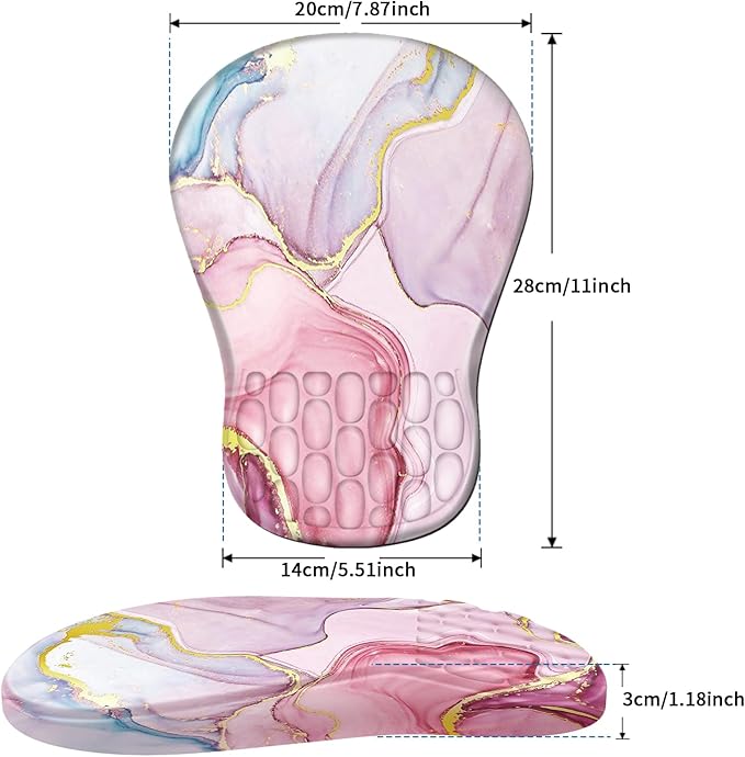 Ergonomic Mouse Pad with Wrist Rest Support, Mousepad with Comfortable Memory Foam Wrist Rest and Non-Slip PU Base for Pain Relief, Computer, Laptop, Office, Home (Pink Marble)