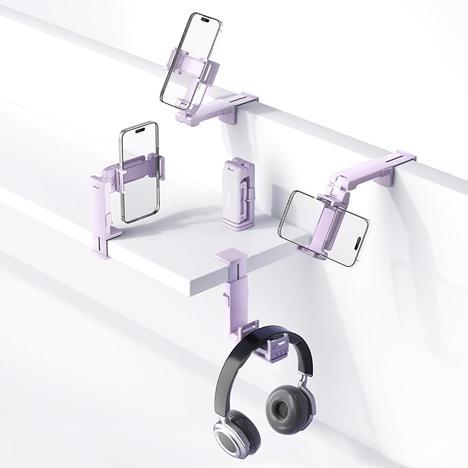 Perilogics 2025 Upgraded Travel Essentials Must Have Airplane Phone Holder Mount. Improved Ergonomic Lever, Perfect for Long Flight, Cruise, Desk, Travel Gift for Content Creator (Lavendar)