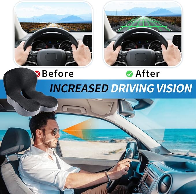 Memory Foam Contoured Seat Cushion with L-Shaped Ergonomic Design for Office Chair Car Seats  Seat Cushion for Truck Driver, Truck Car Seat Cushions for Driving Lumbar Support (Grey&Black)